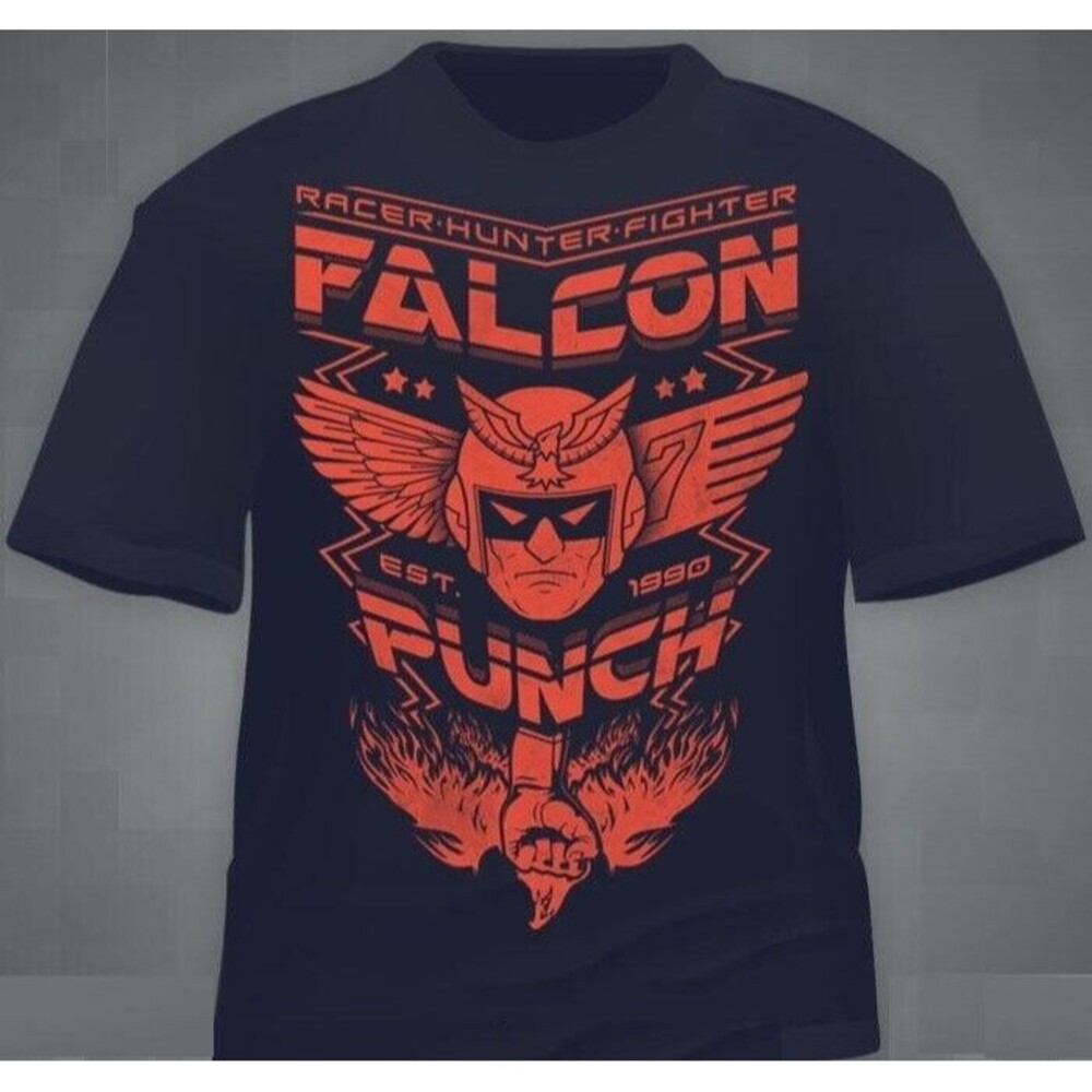 Captain Falcon Punch Ladies T-Shirt Blue New No Tags Large and XLarge